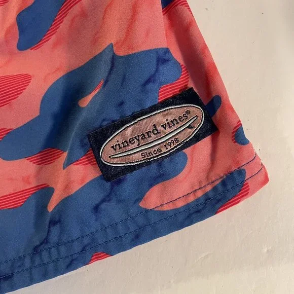 Vineyard Vines Swim Trunks Adult L Pink Blue Lined Board Shorts Hiking Fish Mens - Picture 3 of 8